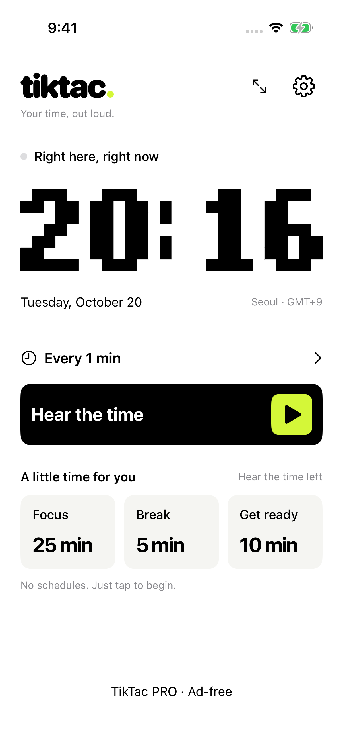 Actual TikTac clock and preset screen in English